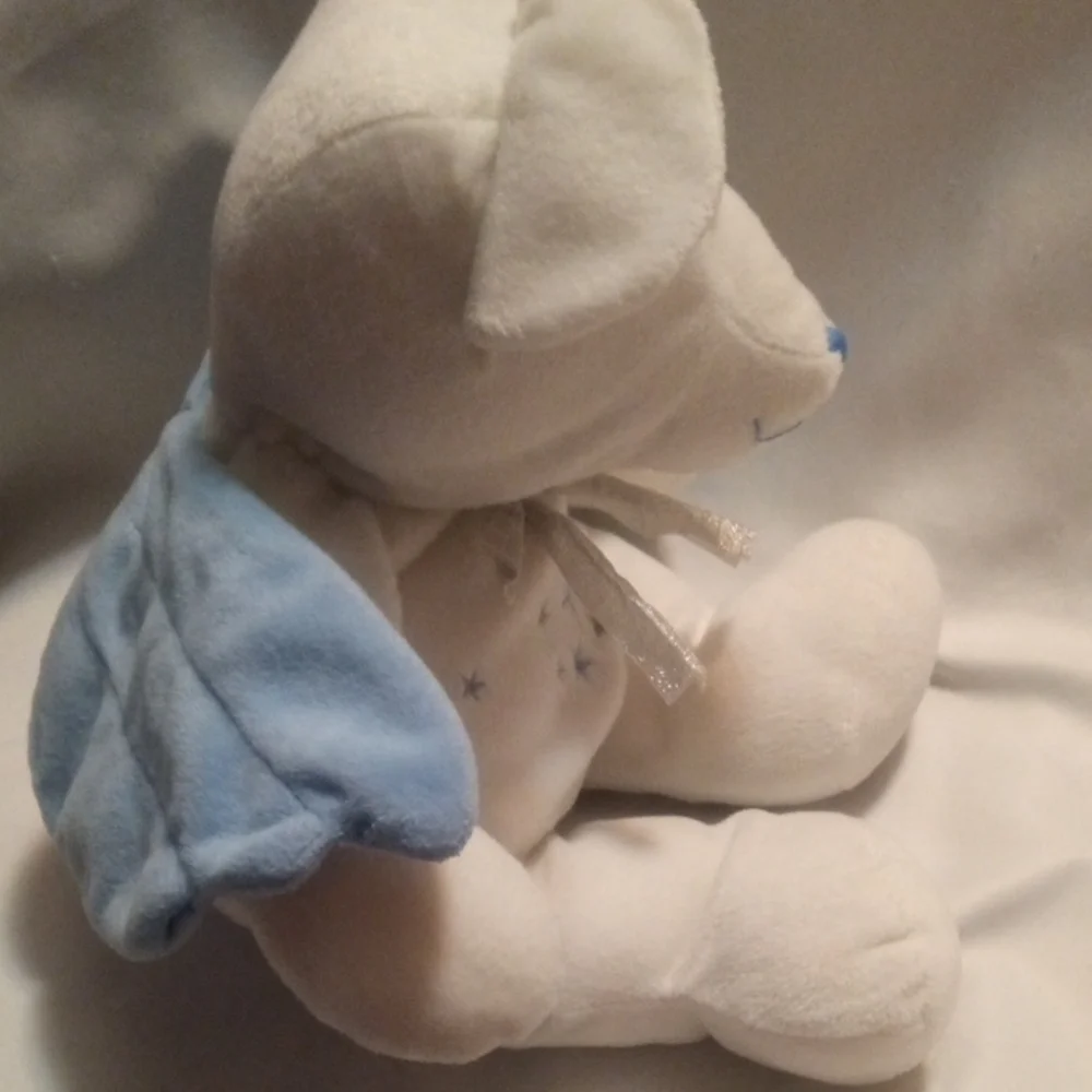 Adorable White Plush Bear with Blue Angelic Wings And Stars